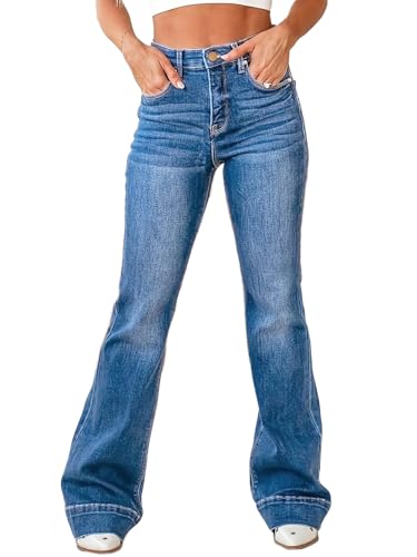 Onsoyours Jeans Damen High Waist Schlaghose Y2K Skinny Bootcut Denim Hosen D Blau M von Onsoyours