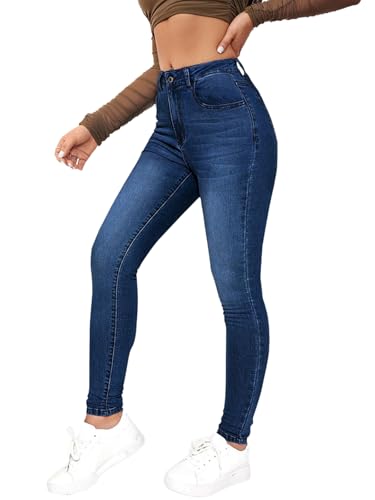 Onsoyours Jeans Damen High Waist Stoffhose Elegant Skinny Stretch Jeanshose A01 Blau L von Onsoyours