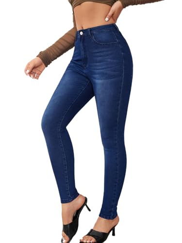 Onsoyours Jeans Damen High Waist Stoffhose Elegant Skinny Stretch Jeanshose A02 Blau S von Onsoyours