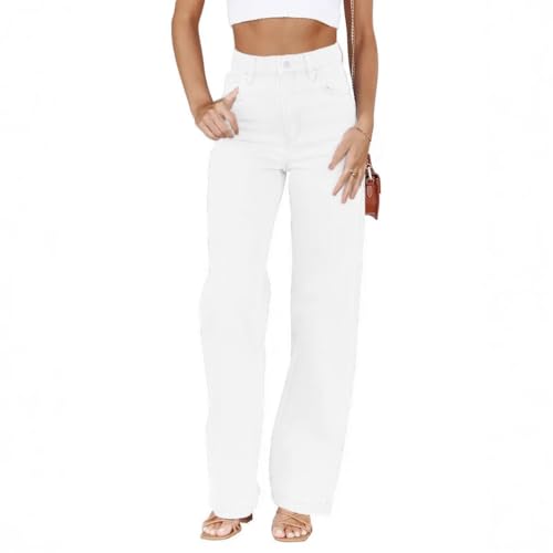 Onsoyours Jeans Damen High Waist Straight Leg Jeanshose Casual Denim Pants A Weiß XL von Onsoyours
