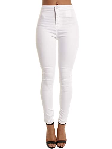 Onsoyours Jeans Damen Hosen High Waist Elastische Taille Legging Hüftheben Jeanshosen Skinny Geschäft Bleistift Pants Bleistifthose Fitness Bequeme Stretch Push Up Hose A Weiß XL von Onsoyours