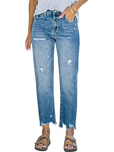 Onsoyours Jeans Damen Jeanshosen Röhrenjeans Skinny Slim Fit Stretch Boyfriend Zerrissene Destroyed Straight Denim Hose D Hellblau S von Onsoyours