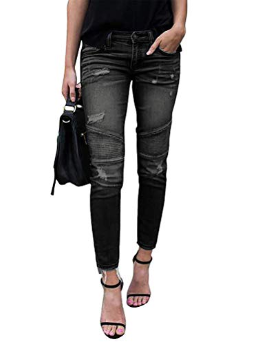 Onsoyours Jeans Damen Jeanshosen Röhrenjeans Skinny Slim Fit Stretch Stylische Boyfriend Jeans Zerrissene Destroyed Jeans Hose mit Löchern Lässig B Schwarz Large von Onsoyours