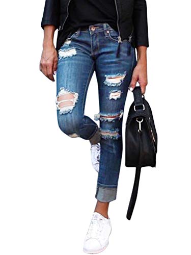 Onsoyours Jeans Damen Jeanshosen Röhrenjeans Skinny Slim Fit Stretch Stylische Boyfriend Jeans Zerrissene Destroyed Jeans Hose mit Löchern Lässig C Hellblau Small von Onsoyours