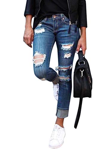 Onsoyours Jeans Damen Jeanshosen Skinny Jeans Denim High Waist Slim Leggings Röhrenjeans Bleistifthosen Bleistift Hosen mit Löchern C Hellblau X-Large von Onsoyours