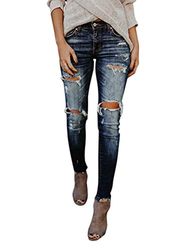 Onsoyours Jeans Damen Jeanshosen Skinny Jeans Denim High Waist Slim Leggings Röhrenjeans Bleistifthosen Bleistift Hosen mit Löchern D Blau X-Large von Onsoyours