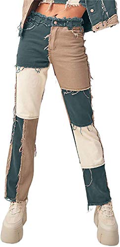 Onsoyours Jeans Damen Streetwear Frauen Bodycon Jeans Mode Patchwork Pants Jeans Denim Hose Gerade Hose Mit Hoher Taille A Grün L von Onsoyours