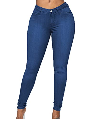 Onsoyours Jeans Damen Vintage Lässige Denim Strecken Schlank Hochbund Knopfleiste Jeanshose Röhrenjeans Frauen Hose Boyfriend Jeans Zerrissene Destroyed Jeans A Dunkelblau XS von Onsoyours