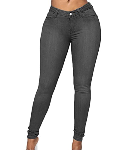 Onsoyours Jeans Damen Vintage Lässige Denim Strecken Schlank Hochbund Knopfleiste Jeanshose Röhrenjeans Frauen Hose Boyfriend Jeans Zerrissene Destroyed Jeans A Grau XL von Onsoyours