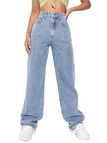 Onsoyours Jeans Damen Y2K Cargohose Baggy Denim Hosen Straight Leg Jeanshose Hip Hop Boyfriend Cargo Jeans Vintage Bedruckte Loose Pants 90er E-Girl Streetwear A Hellblau L von Onsoyours