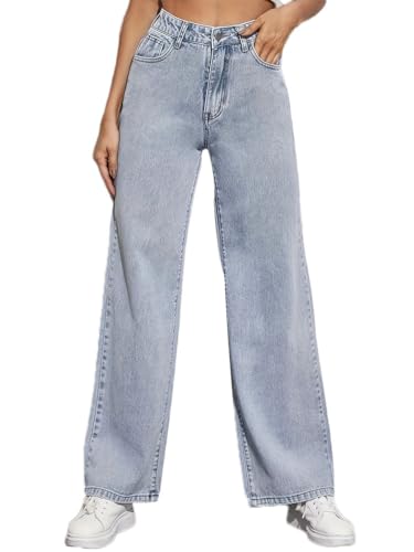 Onsoyours Baggy Jeans Damen High Waist Jeanshosen Weites Bein Stretch Hosen B3 Blau L von Onsoyours