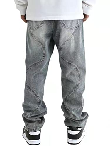 Onsoyours Jeans Herren Jeanshosen Gebatikt Casual Loose Fit Cut Stretch Hose Denim Baggy Hip Hop Jeans Hose Mit Weitem Bein Straight Leg Vintage Jeanshosen Damen R Grau M von Onsoyours