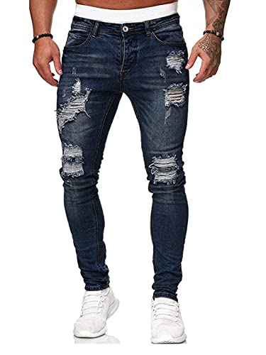 Onsoyours Jeans Herren Slim Fit Stretch Jeanshose Hose Denim Jeans Herren Destroyed Hose Jeanshose Männer Slim Fit Stretch Denim A Dunkelblau XL von Onsoyours