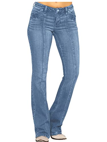 Onsoyours Jeans Hose Damen Jeanshose gerader Schnitt Straight-Fit Jeans Stretch Low Waist Jeans Rissen Ripped Lang Denim Hose B Hellblau XS von Onsoyours