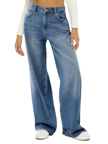 Onsoyours Baggy Jeans Damen High Waist Bein Hose Y2K Vintage Harajuku Boyfriend Jeanhose Gerade Bein Denim Pants C Blau XS von Onsoyours