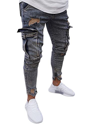 Onsoyours Jeanshosen Herren Casual Destroyed Slim Fit Skinny Denim Strech Vintage Jeans Hose Shorts Männer Zerrissen Denim Freizeithosen A Blau L von Onsoyours