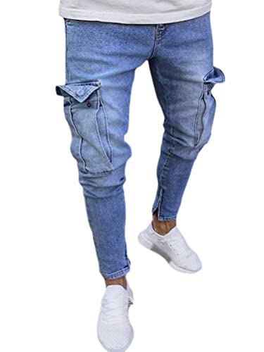 Onsoyours Jeanshosen Herren Casual Destroyed Slim Fit Skinny Denim Strech Vintage Jeans Hose Shorts Männer Zerrissen Denim Freizeithosen A Hellblau S von Onsoyours