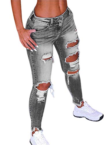 Onsoyours Jeanshosen für Frauen Mode High Waist Asymmetrische Loch Jeans Skinny Slim Fit Stretch Jeans Boyfriend Denim Pants Bootcut Jeans Freizeithose Streetwear A Grau M von Onsoyours