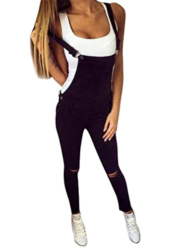 Onsoyours Jeanslatzhose Damen Latzhose Denim Jeans Lange Hose Denim Overall Jumpsuit Playsuit Jeans Vintage Loose Fit Hoseanzug Romper mit Taschen A Schwarz M von Onsoyours