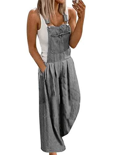 Onsoyours Jeanslatzhose Damen Latzhose Denim Jeans Lange Hose Denim Overall Jumpsuit Playsuit Jeans Vintage Loose Fit Hoseanzug Romper mit Taschen J Grau XS von Onsoyours