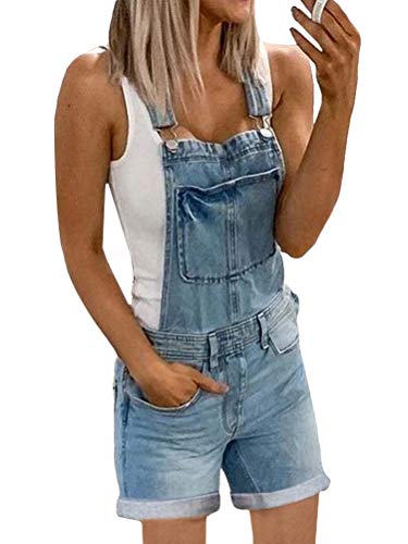 Onsoyours Jeanslatzhose Damen Latzhose Jeans Kurz/Lange Hose Denim Overall Jumpsuit Playsuit Jeans Vintage Loose Fit Hoseanzug Romper mit Taschen A Blau M von Onsoyours