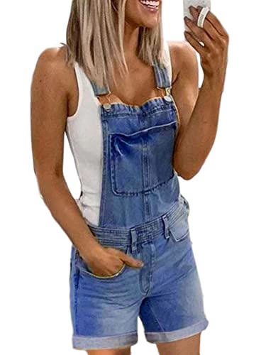 Onsoyours Jeanslatzhose Damen Latzhose Jeans Kurz/Lange Hose Denim Overall Jumpsuit Playsuit Jeans Vintage Loose Fit Hoseanzug Romper mit Taschen A Dunkelblau L von Onsoyours