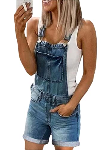 Onsoyours Jeanslatzhose Damen Latzhose Jeans Kurz/Lange Hose Denim Overall Jumpsuit Playsuit Jeans Vintage Loose Fit Hoseanzug Romper mit Taschen A Dunkelblau02 L von Onsoyours