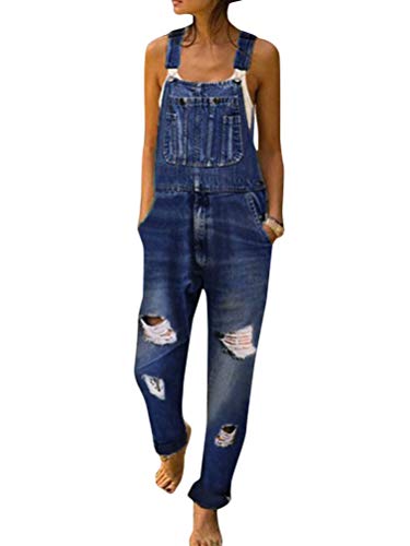 Onsoyours Jeanslatzhose Damen Latzhose Jeans Kurz/Lange Hose Denim Overall Jumpsuit Playsuit Jeans Vintage Loose Fit Hoseanzug Romper mit Taschen D Dunkelblau L von Onsoyours