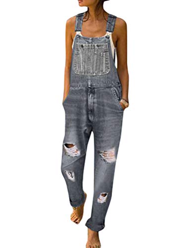 Onsoyours Jeanslatzhose Damen Latzhose Jeans Kurz/Lange Hose Denim Overall Jumpsuit Playsuit Jeans Vintage Loose Fit Hoseanzug Romper mit Taschen D Grau L von Onsoyours