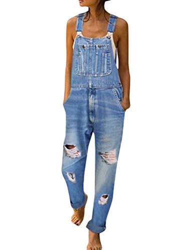 Onsoyours Jeanslatzhose Damen Latzhose Jeans Kurz/Lange Hose Denim Overall Jumpsuit Playsuit Jeans Vintage Loose Fit Hoseanzug Romper mit Taschen D Hellblau L von Onsoyours