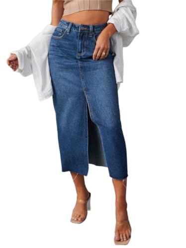 Onsoyours Jeansrock Damen Sommerrock High Waist Lang Jeansrock Y2K Skirt mit Vorderem Schlitz Denim Freizeitrock Reißverschluss Stretch Used-Look B Blau XXL Onsoyours Jeansrock Damen Sommerrock High Waist Lang Jeansrock Y2K Skirt mit Vorderem Schlitz Denim Freizeitrock Reißverschluss Stretch Used-Look B Blau XXL von Onsoyours