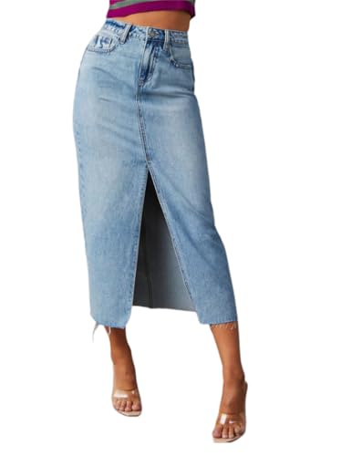 Onsoyours Jeansrock Damen Sommerrock High Waist Lang Jeansrock Y2K Skirt mit Vorderem Schlitz Denim Freizeitrock Reißverschluss Stretch Used-Look B Hellblau XXL Onsoyours Jeansrock Damen Sommerrock High Waist Lang Jeansrock Y2K Skirt mit Vorderem Schlitz Denim Freizeitrock Reißverschluss Stretch Used-Look B Hellblau XXL von Onsoyours
