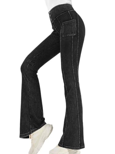 Onsoyours Jeggings Damen Stretch Bequem High Waist Bootcut Jeans Leggings mit Taschen Skinny Jeanshosen Casual Sexy Denim Jeggings Yogahose Schlaghose B Dunkelgrau XL von Onsoyours