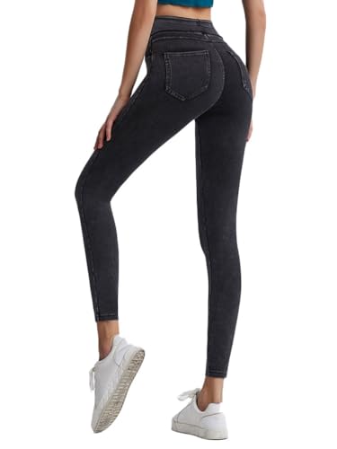 Onsoyours Jeggings Damen Stretch Bequem High Waist Jeans Leggings mit Taschen Skinny Jeanshosen Casual Sexy Denim Jeggings Yogahose Streetwear A Dunkelgrau M von Onsoyours