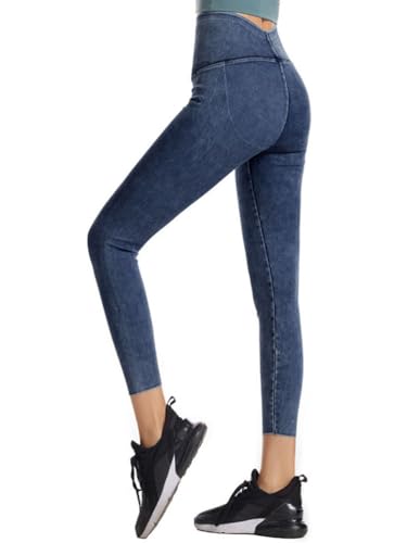 Onsoyours Jeggings Damen Stretch Bequem High Waist Jeans Leggings mit Taschen Skinny Jeanshosen Casual Sexy Denim Jeggings Yogahose Streetwear B Dunkelblau L von Onsoyours