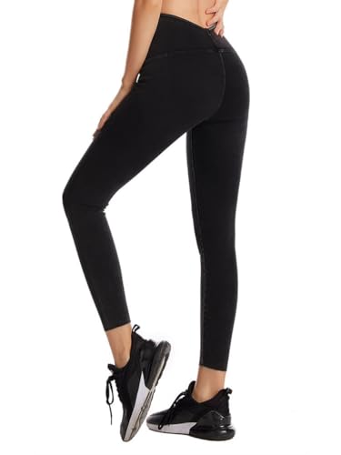 Onsoyours Jeggings Damen Stretch Bequem High Waist Jeans Leggings mit Taschen Skinny Jeanshosen Casual Sexy Denim Jeggings Yogahose Streetwear B Schwarz S von Onsoyours