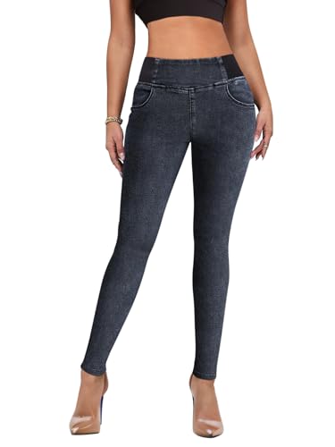 Onsoyours Jeggings Damen Stretch High Waist Jeans Leggings Skinny Jeanshosen Denim Stretch Hose mit Taschen Pants Röhrenjeans Lässige Streetwear A Dunkelgrau XXL von Onsoyours