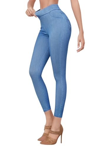 Onsoyours Jeggings Damen Stretch High Waist Leggings Jeansoptik Hose Slim Fit Jeans Push Up Effekt Jegging Yoga Hose A Blau L von Onsoyours