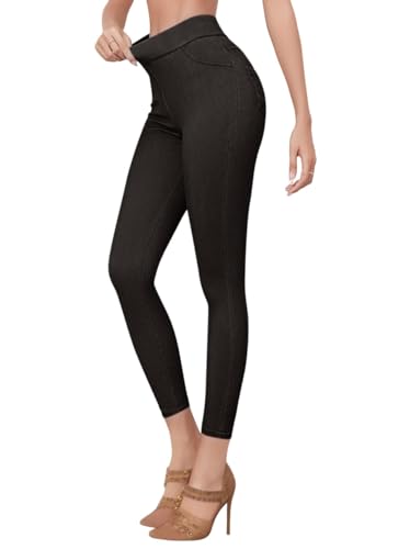 Onsoyours Jeggings Damen Stretch High Waist Leggings Jeansoptik Hose Slim Fit Jeans Push Up Effekt Jegging Yoga Hose A Schwarz M von Onsoyours