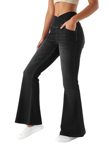 Onsoyours Jeggings Damen Stretch High Waist V Cross Skinny Jeans Leggings Bootcut Jeanshose Gym Jogging Yogahose Sexy Denim Jeggings Schlaghose A Dunkelgrau M von Onsoyours