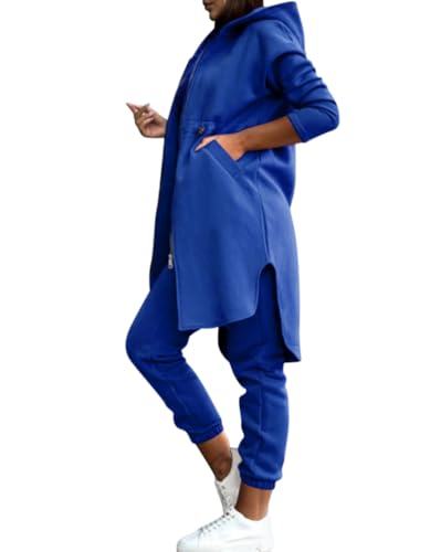 Onsoyours Jogginganzug Damen Set Trainingsanzug Zweiteiler Frauen Sport Anzug Polyester Freizeitanzug Kapuzenjacke + Sporthose Lang Tracksuit Women Hausanzug A Blau L von Onsoyours
