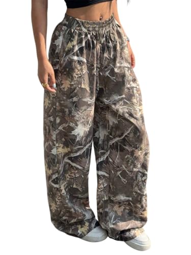 Onsoyours Jogginghose Damen Camouflage Sporthose Baggy Traininghose High Waist Freizeithose Lockere Sweatpants mit Elastischem Bund Weites Gerades Bein Hosen B Khaki L von Onsoyours