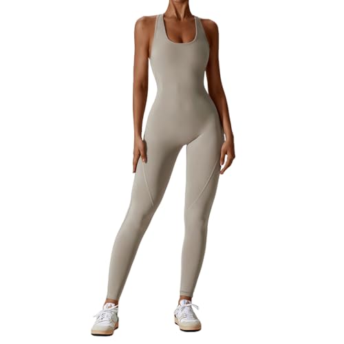 Onsoyours Jumpsuit Damen Eng Rückenfreie Ärmellos Overall Bauchweg Yoga Sport Stretch Einteiler Workout Romper Bodysuit A Hellgrau L von Onsoyours