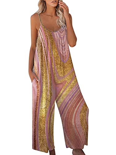Onsoyours Jumpsuit Damen Sommer Lang Locker Boho Strand Breites Bein Romper Lang Jumpsuit V-Ausschnitt Overall B3 S von Onsoyours