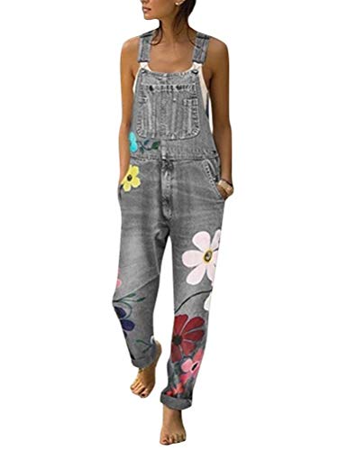 Onsoyours Jumpsuit Damen Sommer Latzhose Jeans Hose Vintage Loose Fit Jeanshosen Overall Blumen Denim Playsuit Romper (M, Grau) von Onsoyours