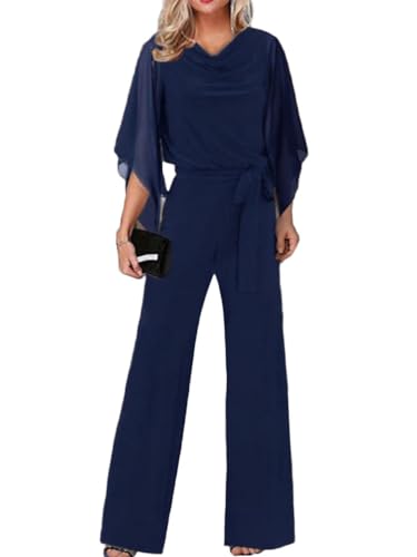 Onsoyours Jumpsuit Damen Sommer Playsuit 3/4-Arm Overall Lang Weites Bein Elegant Spitze Playsuit Romper Spielanzug Hochzeit Party Hosenanzug B Blau XS von Onsoyours
