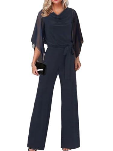 Onsoyours Jumpsuit Damen Sommer Playsuit 3/4-Arm Overall Lang Weites Bein Elegant Spitze Playsuit Romper Spielanzug Hochzeit Party Hosenanzug B Dunkelblau XL von Onsoyours
