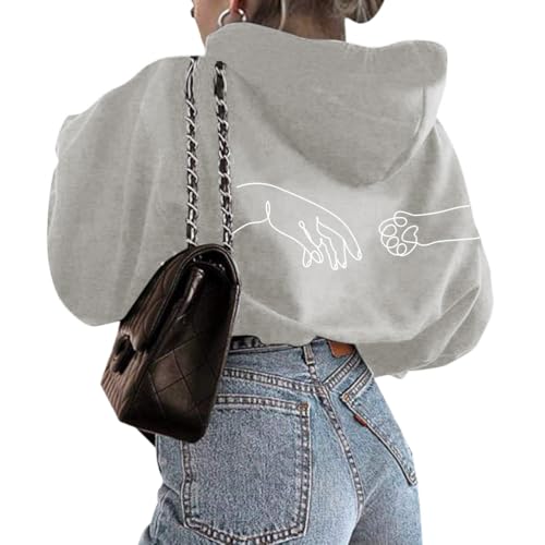 Onsoyours Kapuzenpullover Für Damen Herbst Winter Hoodie Promise Letter Print Sweatshirt Lose Casual Hip Hop Langarmshirt Pullover Mit Kordel Und Taschen Outerwear B Grau S von Onsoyours