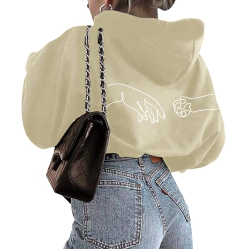Onsoyours Kapuzenpullover Für Damen Herbst Winter Hoodie Promise Letter Print Sweatshirt Lose Casual Hip Hop Langarmshirt Pullover Mit Kordel Und Taschen Outerwear B Khaki S von Onsoyours