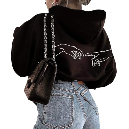 Onsoyours Kapuzenpullover Für Damen Herbst Winter Hoodie Promise Letter Print Sweatshirt Lose Casual Hip Hop Langarmshirt Pullover Mit Kordel Und Taschen Outerwear C Schwarz S von Onsoyours